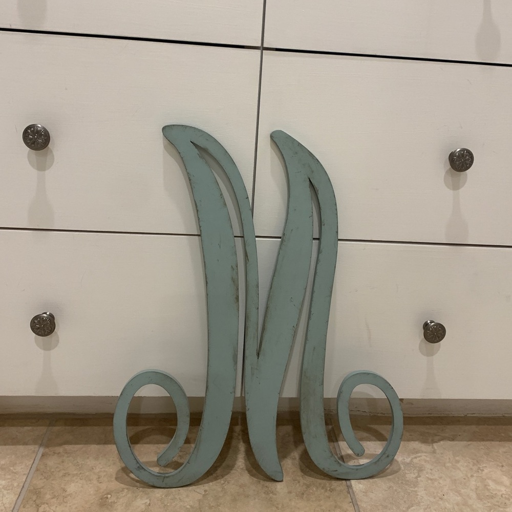 Pale Blue Letter ‘M’ Wall Decor
